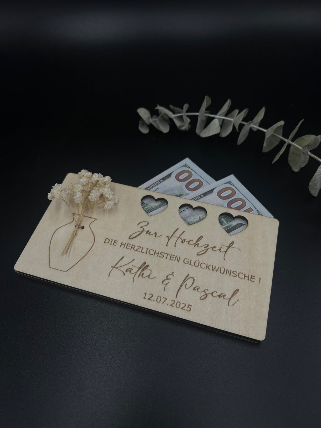 Geldgeschenk-Holzkarte HOCHZEIT